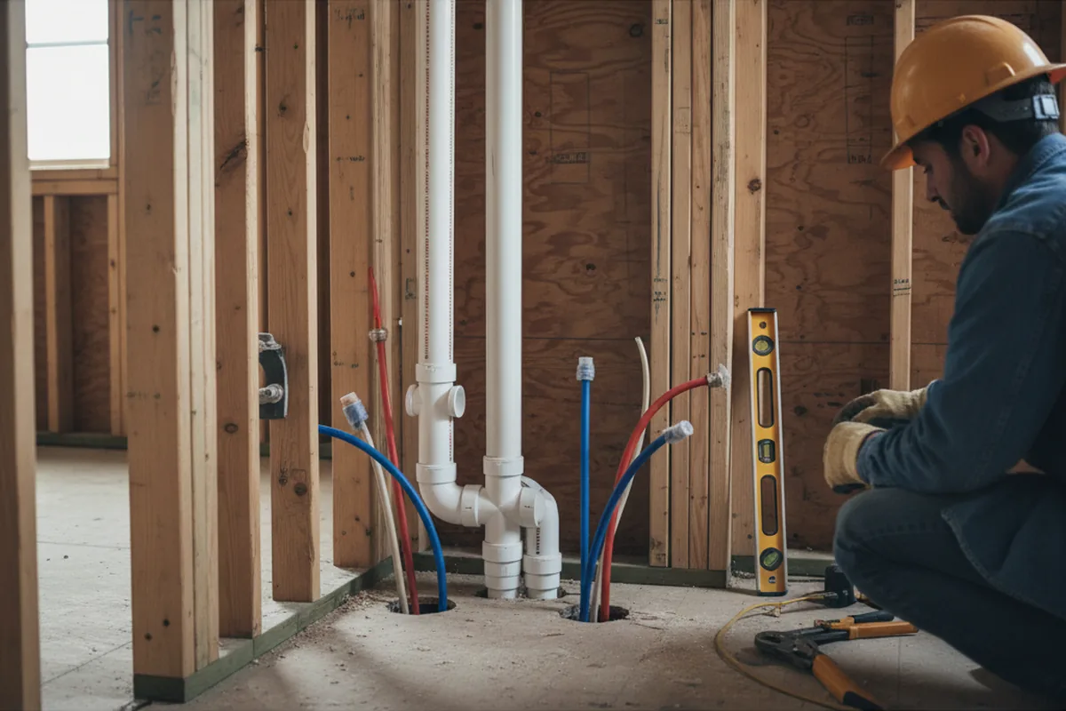 Drain and supply rough-in during Leak Detection in Cranbury
